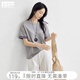 對白【100棉】時(shí)髦撞色正肩短袖T恤女2026夏新款寬松休閑圓領(lǐng)上衣 云灰色 XL
