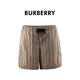 BURBERRY巴寶莉男士米色/棕色條紋格紋印花抽繩休閑短褲81120941 L七夕