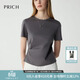 PRICH【絲光棉】淡人時(shí)髦褶皺短袖T恤夏設計感寬松上衣女 15灰色 M (165)