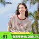 百圖betu女裝夏季新款T恤撞色領(lǐng)邊意趣圖案條紋棉感短袖女2503X05 紅白條 M （黑白條預售04/13發(fā)貨）