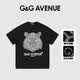 G&G Avenue 潮牌老虎頭燙鉆短袖T恤男夏季情侶寬松時尚半袖 黑色常規 L