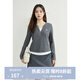 獨束大碼女裝時(shí)髦假兩件百搭T恤女春裝新款V領(lǐng)顯瘦慵懶感長(cháng)袖小上衣 芝麻灰 XL (尺碼：3)