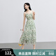 紅袖綠色碎花連衣裙夏季2024新款女裝收腰垂感顯瘦氣質(zhì)小眾雪紡吊帶裙 綠花602 S