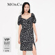 MO&Co.小雛菊碎花大方領(lǐng)泡泡袖開(kāi)叉連衣裙氣質(zhì)高端裙子女 黑底白花色 M 165