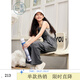 紫涵（ZIHAN）紫涵吊帶工裝背帶褲女年夏季新款美式復古休閑寬松闊腿連體褲 沉靜灰 M