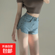 牛仔短褲女緊身彈力高腰開叉2026夏季小個子辣妹顯瘦提臀打底短褲 藍色 S 【85-100斤】