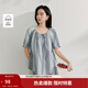 茵曼度假風(fēng)格紋條紋剪花純棉襯衫2025夏季女裝新款寬松短袖襯衣 彩藍格 S
