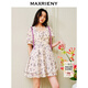 MAXRIENY【商場(chǎng)同款】歐式園藝風(fēng)茶歇裙紫玫瑰歐根紗連衣裙 紫花 S 01