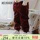 Milkbarn兒童燈芯絨外套男女童外出衣服寶寶秋季保暖童裝 漿果紅色（長(cháng)褲） 90 cm