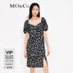 MO&Co.小雛菊碎花大方領(lǐng)泡泡袖開(kāi)叉連衣裙氣質(zhì)高端裙子女 黑底白花色 M 165