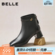 百麗（Belle）氣質(zhì)羊皮時(shí)裝靴女冬季新款商場(chǎng)同款高跟通勤優(yōu)雅短靴3LI44DD5 黑色-單里 38 (240mm)