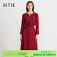 愛(ài)特愛(ài)（EITIE）精致紅玫瑰氣質(zhì)收腰長(cháng)袖連衣裙騏驥紅秋冬新款A字裙C2507834A 龐貝紅61 M (160)