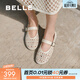 百麗（Belle）度假風(fēng)鏤空瑪麗珍鞋女透氣平底淺口單鞋D7Q1DBQ5預售 米白 36 (230mm)