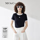MO&Co.短袖T恤春夏撞色鑲邊圓領(lǐng)短款正肩美式風(fēng)格舒適棉感摩安珂 黑色 S 160