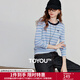 初語(yǔ)含羊毛軟糯條紋針織衫女2025秋季新款打底T恤外穿時(shí)尚上衣 藍條 M