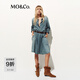 MO&Co.牛仔裙附腰帶2026春新品襯衫裙立體壓褶棉質(zhì)連衣裙MBF1DRS037 牛仔藍色 S /160