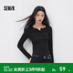 森馬（Semir）長(cháng)袖T恤女春季短款純色正肩木耳邊花邊內搭分割緊身顯瘦上衣 黑色90001 M