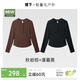長(cháng)袖t恤打底衫女內搭可外穿洋氣秋裝新款2件換洗裝黑+棕L