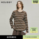 moussy 春季新品美式復古條紋撞色圓領(lǐng)長(cháng)袖T恤028IAA80-1015 065花紋棕色 均碼