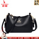 袋鼠卡拉2026品牌新款大容量百搭單肩斜挎包中老年包包女包軟皮媽媽包送禮 黑色（禮品袋+手包卡包）