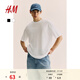 H&M男裝女裝T恤春季休閑寬松落肩純棉羅紋圓領(lǐng)上衣打底衫1003662 白色 XL 180/116