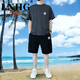 LNHG輕奢高端品牌T恤男短袖冰絲套裝夏季潮流新款休閑時(shí)尚薄款短褲 冰棉短袖深灰色+黑色短褲 2XL 建議145-165斤