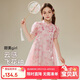 ASK JUNIOR滿(mǎn)印花朵女童裙子夏裝甜美公主裙時(shí)尚飛花袖連衣裙 粉色 130