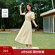茵曼（INMAN）時(shí)尚純色方領(lǐng)短袖色連衣裙女裝2025夏季新品中長(cháng)裙子 淺黃色 S