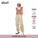 DZZIT【爆款補單】明星同款地素休閑褲春夏復古運動(dòng)女3H2Q4071A 深卡其色 S