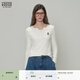 Teenie Weenie小熊女裝T恤26春新款簡(jiǎn)約休閑假兩件V領(lǐng)撞色拼接長(cháng)袖 象牙白 XS