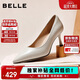 百麗通勤高跟鞋女2026新款春夏職場(chǎng)優(yōu)雅真皮單鞋JD013AQ6 米色 37