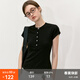 fano studios范洛隨性經(jīng)典亨利領(lǐng)短袖黑色修身美式復古正肩T恤酷颯拽姐上衣 黑色 S