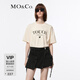 MO&Co.【抗菌防螨】字母愛(ài)心組合印花圓領(lǐng)短袖寬松純棉T恤上衣上裝 杏黃色 S 160