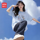 名創(chuàng)優(yōu)品（MINISO）純棉短袖女t恤夏季2026新款圓領寬松上衣中學生親膚舒適藍色半袖