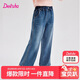 笛莎童裝女童牛仔褲2025秋季中大童寬松闊腿女孩褲子 牛仔蘭 120