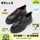 百麗（Belle）男鞋通勤商務(wù)皮鞋褶皺牛皮夏新厚底打孔透氣正裝鞋A1422AM4預售 黑色-單里 41 (255mm)