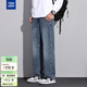 唐獅2025春季新款牛仔長(cháng)褲男后口袋小標直筒寬松復古美式 灰藍 30