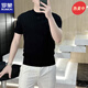 羅蒙（ROMON）2025新款歐貨休閑男士中領(lǐng)T恤針織衫簡約修身日常短袖打底潮 黑色 XL 130-145斤