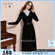 三彩2025冬季新款假兩件連衣裙刺繡收腰A字裙長(cháng)裙M 經(jīng)典黑 M 160/84A