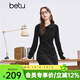 百圖betu女裝冬季新款連衣裙不對稱(chēng)翻領(lǐng)提花扭繩裙子女2411T87 黑色 M