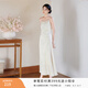 香影新中式提花吊帶裙女2026春季新款修身顯瘦國風(fēng)v領(lǐng)收腰連衣裙 米白 XL 170/92A/125-140斤