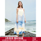 初語(yǔ)度假風(fēng)漸變藍色吊帶裙女2024夏季新款油畫(huà)寬松無(wú)袖連衣裙長(cháng)裙 漸變藍 XL