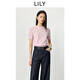 LILY2026夏新款簡(jiǎn)約釘珠休閑通勤淺粉色短袖圓領(lǐng)套頭針織衫毛衣女 120淺粉 L