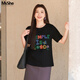 慕姍詩(shī)怡（MsShe）【涼感索羅娜棉】大碼女裝2026夏季胖mm顯瘦印花短袖T恤上衣 黑色26年4月10日到貨 2XL