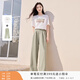 香影【黑科技涼感】綠色闊腿褲子女高腰2026夏裝新款松弛感拖地褲 套裝3 白色T恤+果綠褲子套裝 M 160/64A/95-110斤