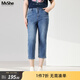 MsShe【冰氧吧牛仔褲】大碼女裝2026春裝胖mm顯瘦彈力七分小腳褲 牛仔中藍色現貨-5040 2XL