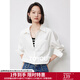 初語(yǔ)設計感繡花翻袖純棉襯衫女2024秋季新款多巴胺polo領(lǐng)上衣外套 米白色 M