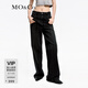 MO&Co.牛仔褲棉質(zhì)洗磨抽繩低腰寬松直筒闊腿褲立體中線(xiàn)搖滾風(fēng)摩安珂 牛仔黑色 M 27