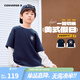 Converse匡威兒童裝男童長(cháng)袖T恤秋季假兩件上衣華夫格撞色拼接寬松圓領(lǐng)t恤 藏青藍 140 /68 【建議身高128-140cm】