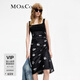 MO&Co.連衣裙含桑蠶絲解構拼接捏褶收腰玫瑰波點(diǎn)酷辣吊帶裙摩安珂 黑底白花色 S 160